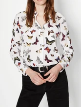 EQ 100% silk colorful butterfly print ladies long sleeve blouse women silk shirt spring autumn