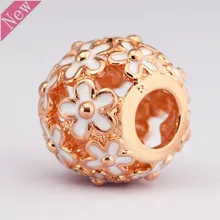 Новое поступление Розовое Золото Белая эмаль Милая ромашка Луг Талисман из бусин ручной работы Fit PANDORA Подвески для женщин ювелирные изделия FG019R