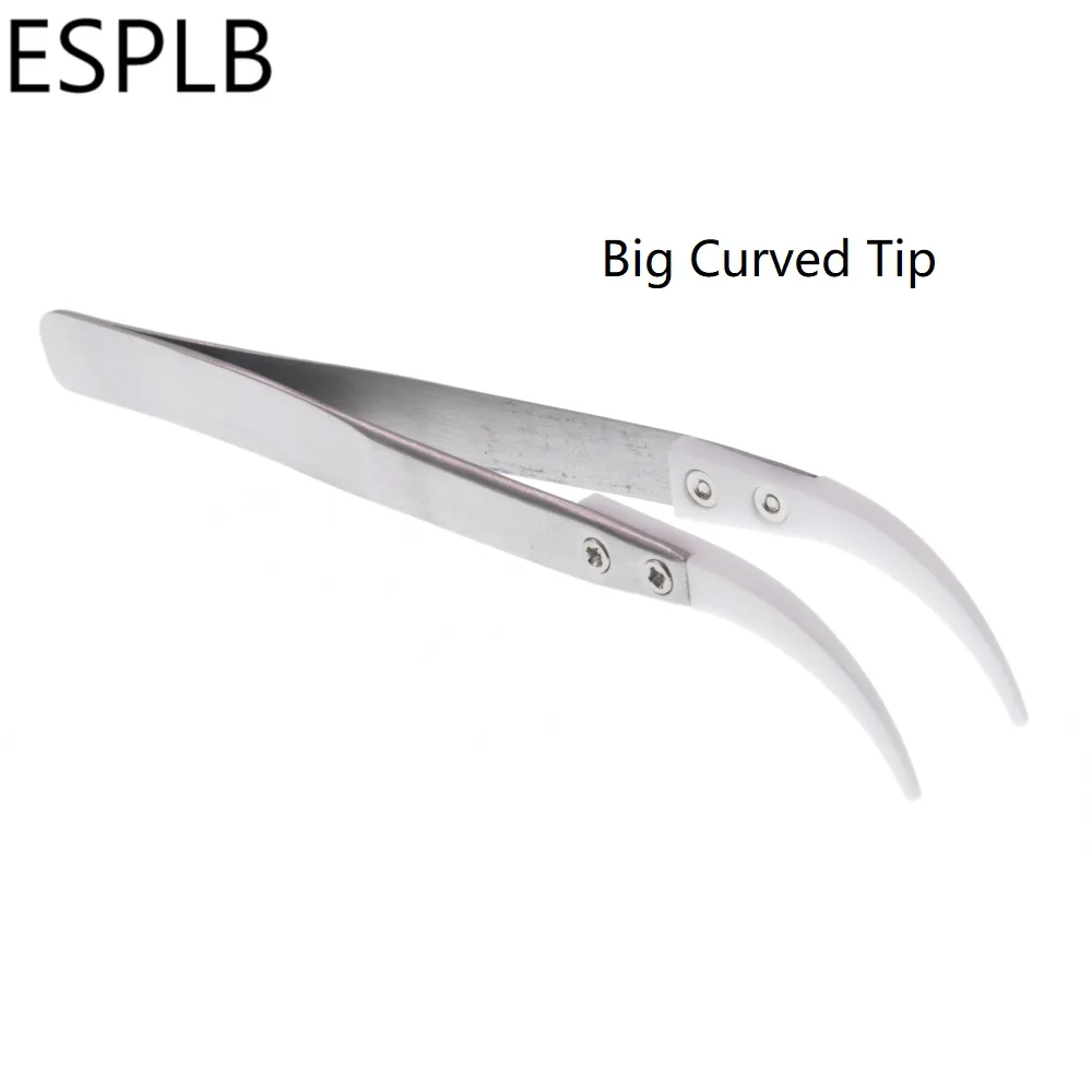 Ceramic tweezers, stainless steel ceramic, heat resistant, antimagnetic, straight curved tip