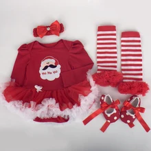 4PCS/Newborn clothing infant girl christmas clothes Long sleeve bodysuit tutu dress+shoes+headband+leggings baby layette BC1184