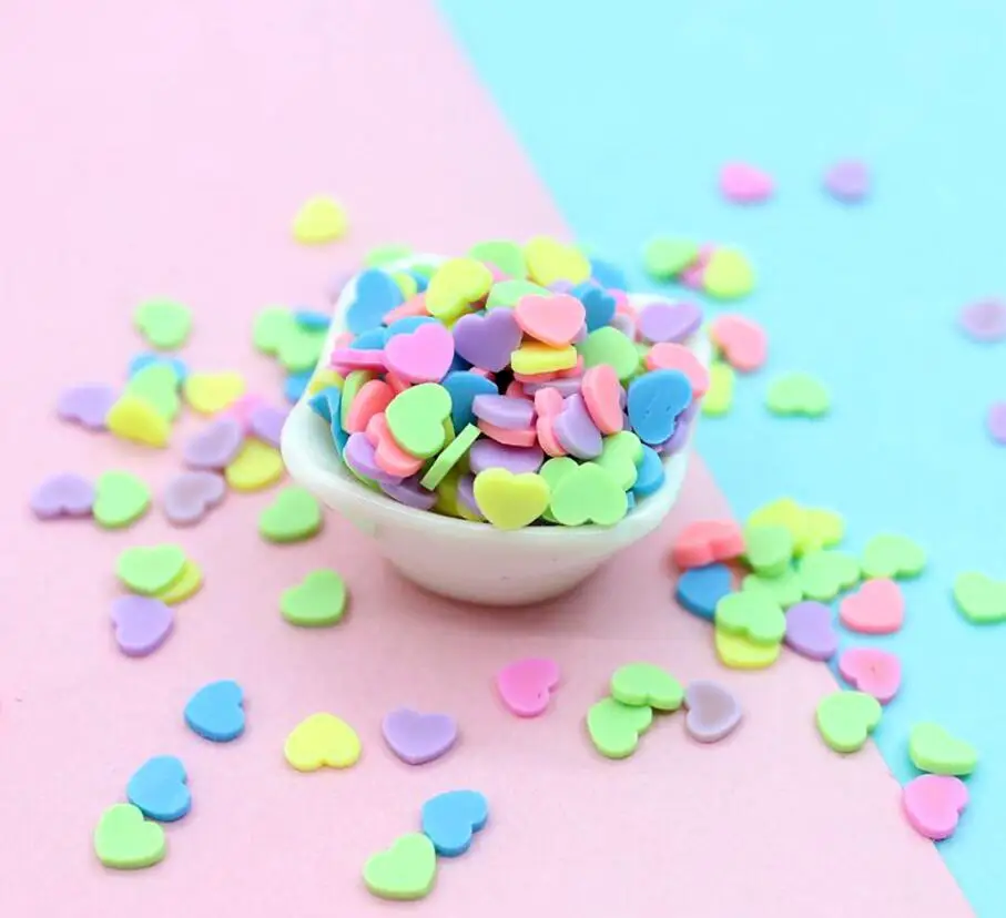 100g Faux Food Craft Confetti DIY Jewelry Resin Pendant Embellishments Charms Decor Polymer Clay Toppings Rainbow Fake Sprinkles - Цвет: DIY0151-Yheart