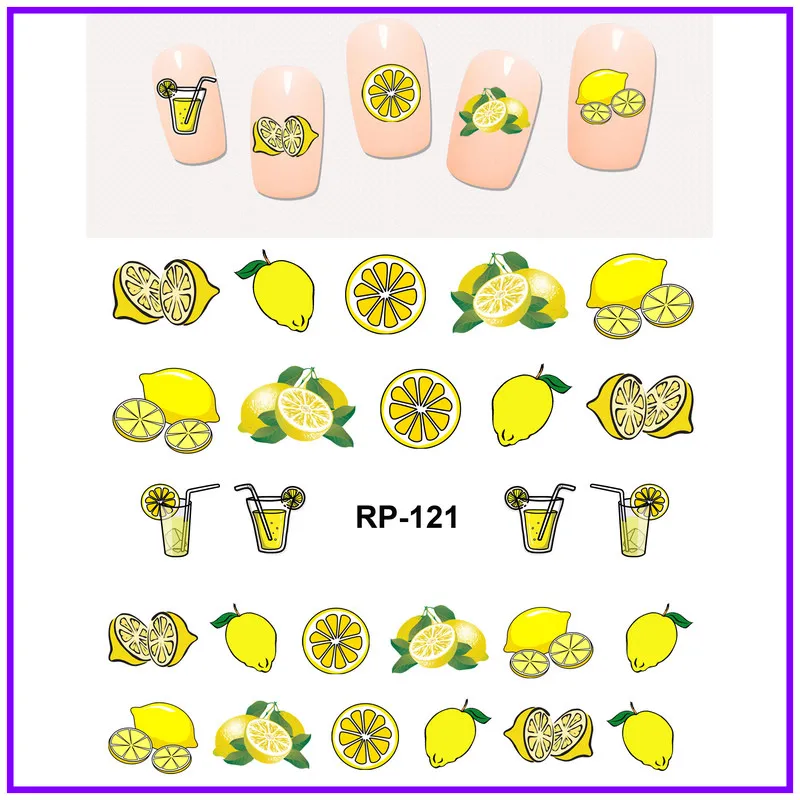 Искусство ногтей Красота наклейка на ногти водная наклейка слайдер мультфильм фрукты оранжевый лимон груша сосна яблоко банан вода Дыня RP121-126