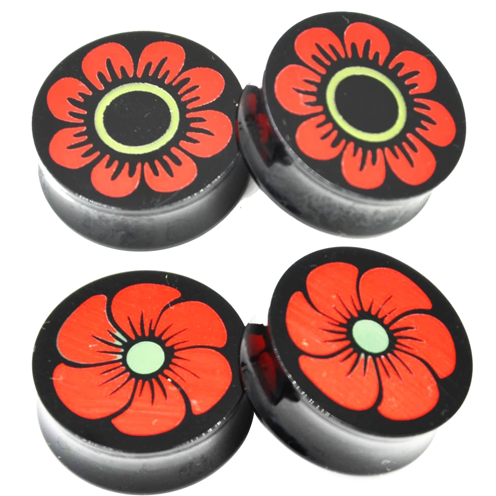 

1Pair Acrylic Print Flower Logo Saddle Ear Plug Double Flared Flesh Tunnel Ear Expander Ear Gauge Piercing Body Jewelry