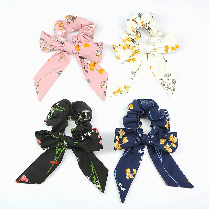 

Korean Women Striped Hair Scrunchies Bowknots Metal Ponytail Holder Elastic Hairbands Hair Ties rope for Girls Hair Accessories