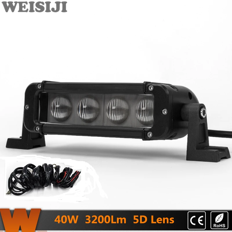 

WEISIJI 1Pcs 8inch LED Work Light New 5D Lens with High Intensity Cree Chips 40W LED Light Bar for Jeep Ford Truck SUV ATV UTV