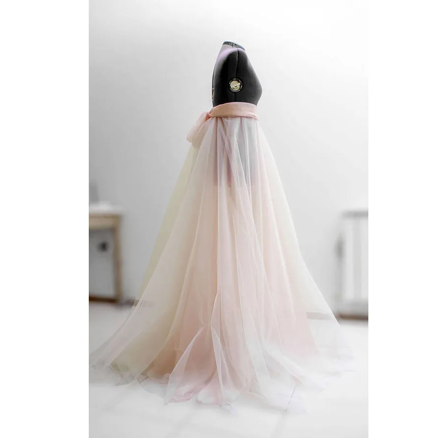

Blush Pink Long Women Tulle Wrap Skirt With Chiffon Sash A-line Floor Length Female Maxi Skirt Custom Made Color Free 2018