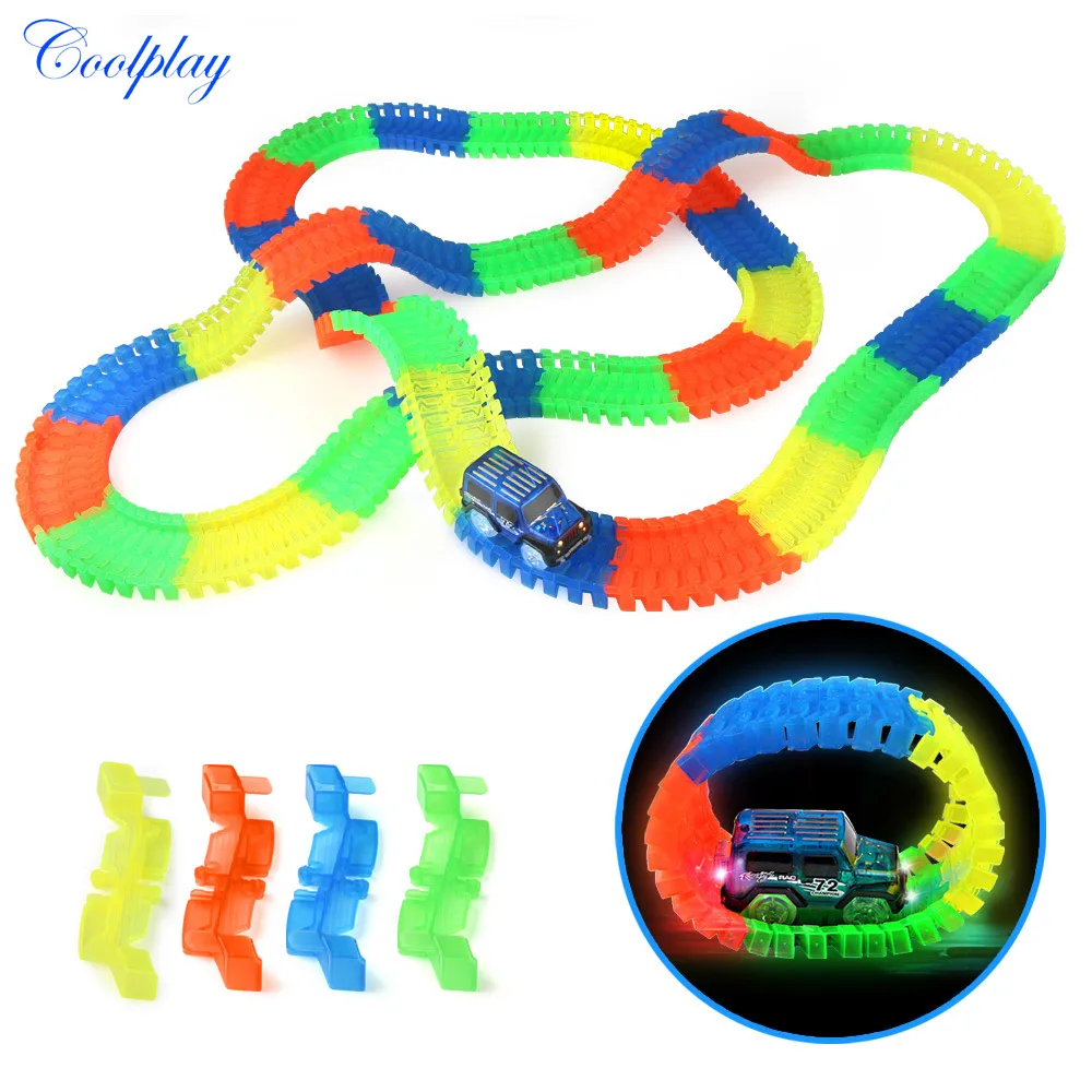 

Glowing in the Dark Race Car Track LED Flashing Cars Model DIY Assembly Tracking Rail Flexible Railway Toy Vehicles For Kids )