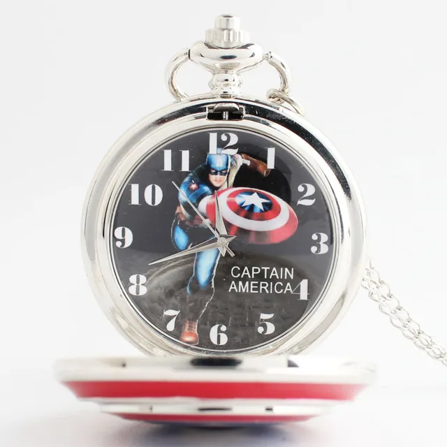 Captain America Vintage Steampunk Pocket Watch Chain Necklace Women Men Silver Q Captain America Vintage Steampunk Pocket Watch Chain Necklace Women Men Silver Q