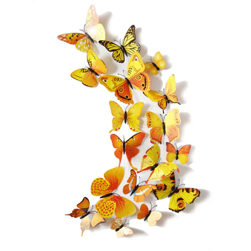 Сплетница же Стиль 12 шт./компл. 3D Бабочка Наклейки на стены гостиной бабочки декоры для Домашних Холодильников украшения - Цвет: Yellow 2