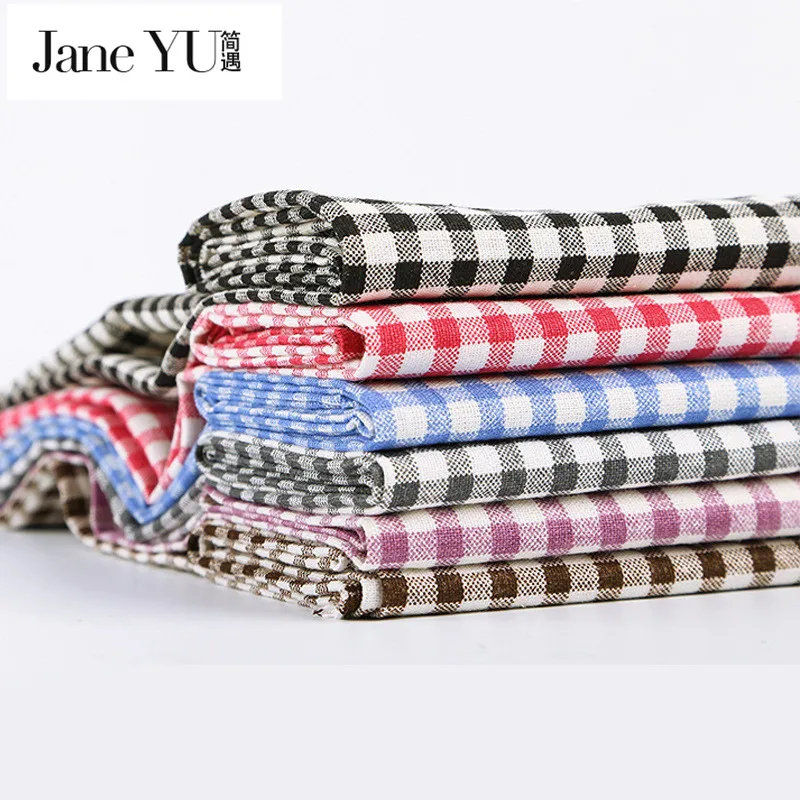 

JaneYU 5M Cotton Linen Fabric Grid Print Sewing DIY Textile Patchwork Stoffa For Sofa Curtain Tablecloth Quilting Tilda500x155cm