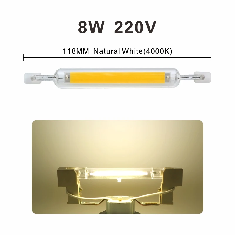 R7S светодиодный светильник 118 мм 78 мм с регулируемой яркостью COB лампа стеклянная трубка 4 Вт 8 Вт сменный галогенный светильник AC 220 В 230 в 240 В R7S точечный светильник - Испускаемый цвет: 118mm Natural White