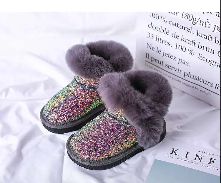 Шикарные ботинки для девочек с блестками; детские зимние ботинки; зимняя обувь для девочек; розовые ботинки; детская обувь для малышей; Длина стельки 13,5 см-23 см