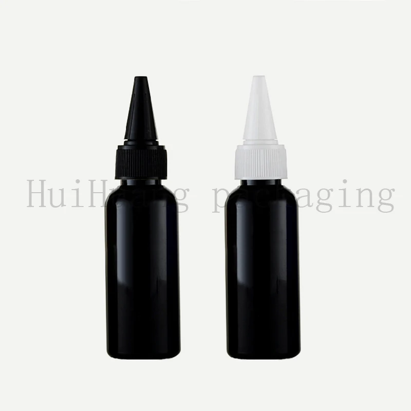 

100pcs 50ml black twist cap empty PET plastic bottle containers 50cc pointed mouth bottles,lotion cosmetic bottle with cap