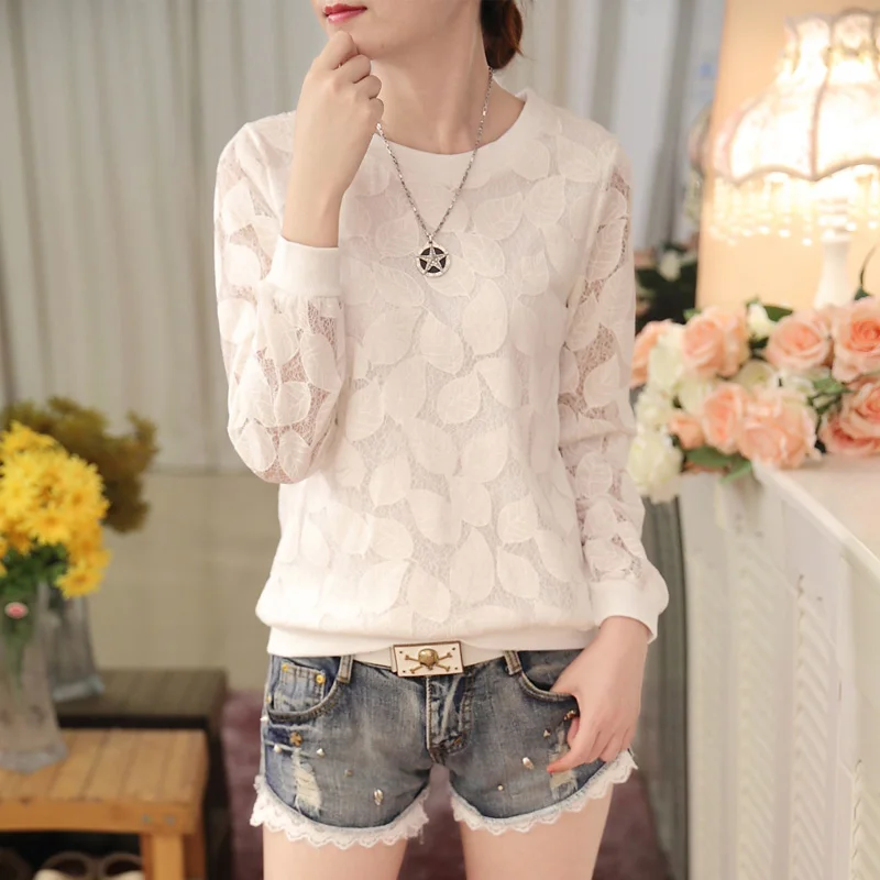 Ceny New arrival hot sprzedaż 2016 moda Koreański Wiosną i jesienią kobiety koronki koszula kobiet z długim rękawem slim casual bluzka 501 H 25
