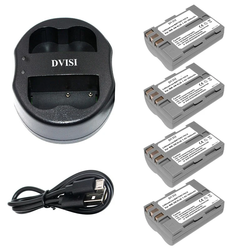 4pcs 1800mAh EN EL3E EN EL3E ENEL3E Replaceable Batteries with USB Charger for Nikon ENEL3E EN