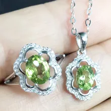 Натуральный ювелирные изделия из перидота Комплект 925 пробы Щепка 1 шт кольца, 1 шт. Подвеска 0.95ct* 2 шт., драгоценный камень, хорошее ювелирное изделие# F18051101