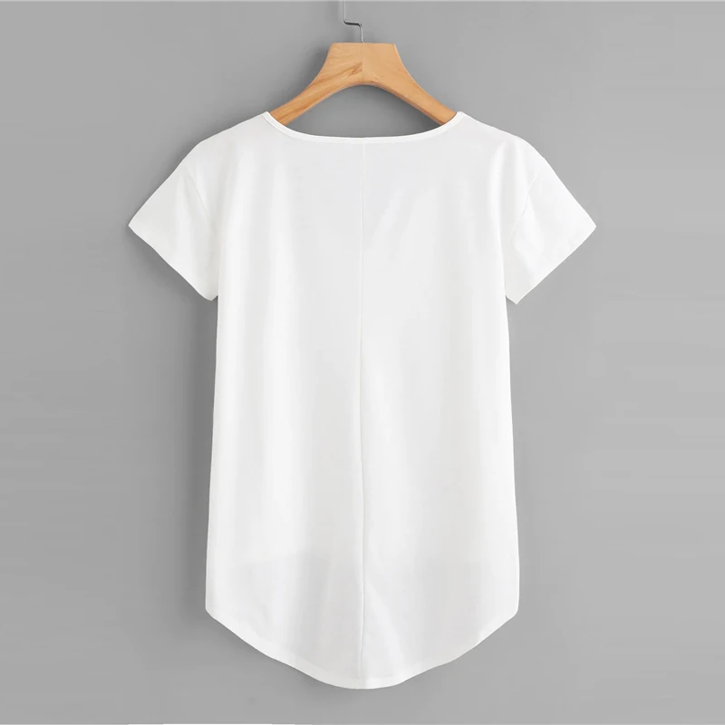 Dotfashion белая однотонная футболка с глубоким подолом для женщин повседневные топы Летняя футболка с v-образным вырезом и коротким рукавом корейская модная одежда футболка