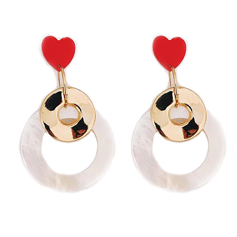 

2018 New Arrival Red Heart Drop Earrings Brincos Simple Shell Round Circle Pendientes For Women Earings Fashion Korean Jewelry