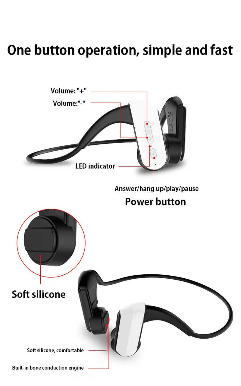 Magnetic Charging Bluetooth Wireless Earphones Lightweight Smart Bone Conduction Headset Wireless Bluetooth 4.1 Headphones