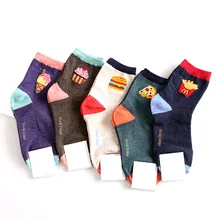 Носки с изображением бургера, пиццы, картофеля, мороженого; модные милые носки по щиколотку в Корейском стиле с героями мультфильмов Харадзюку; забавные женские короткие носки из хлопка