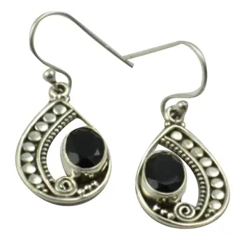 

Lovegem Genuine Black Cut Stone EARRINGS 925 Sterling Silver, 32.3mm, AE2177