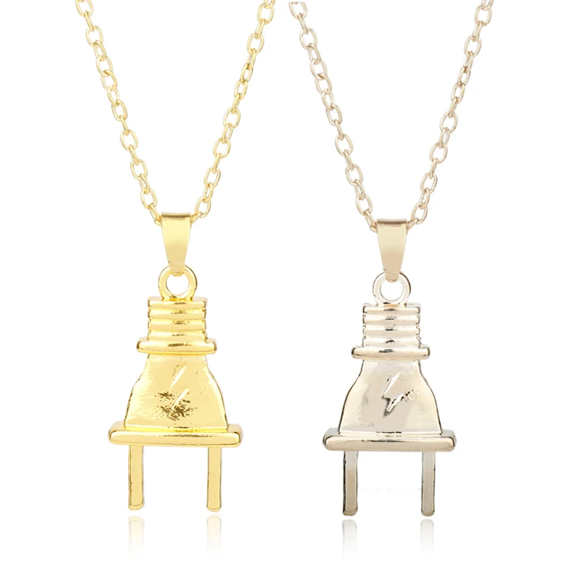 2017 New Hip Hop Gold Silver Electrical Plug Shape Pendants Necklaces