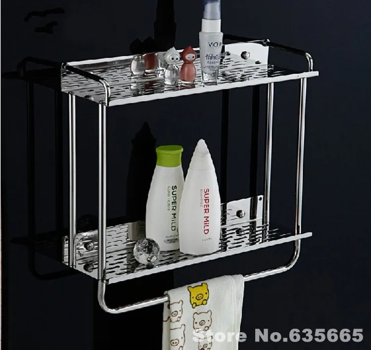 50CM Double Shelf 304 Stainless Steel Bathroom Kitchen Shelf Rack