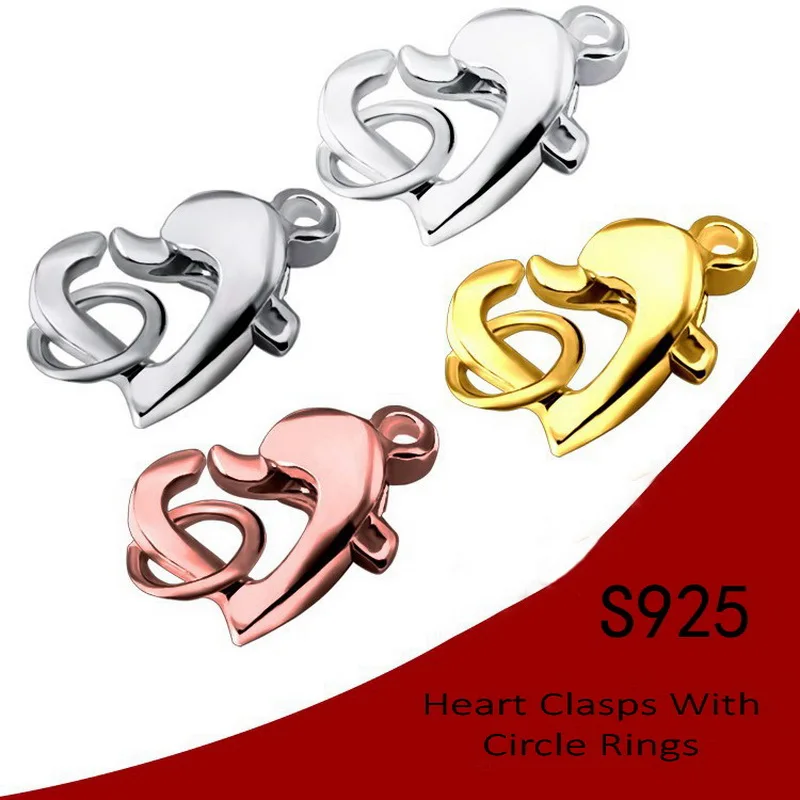 

925 Sterling Silver Heart Spring Buckles, Clasp & Circle Connector For Bracelet Necklace Mounting DIY Jewelry Making Accessory