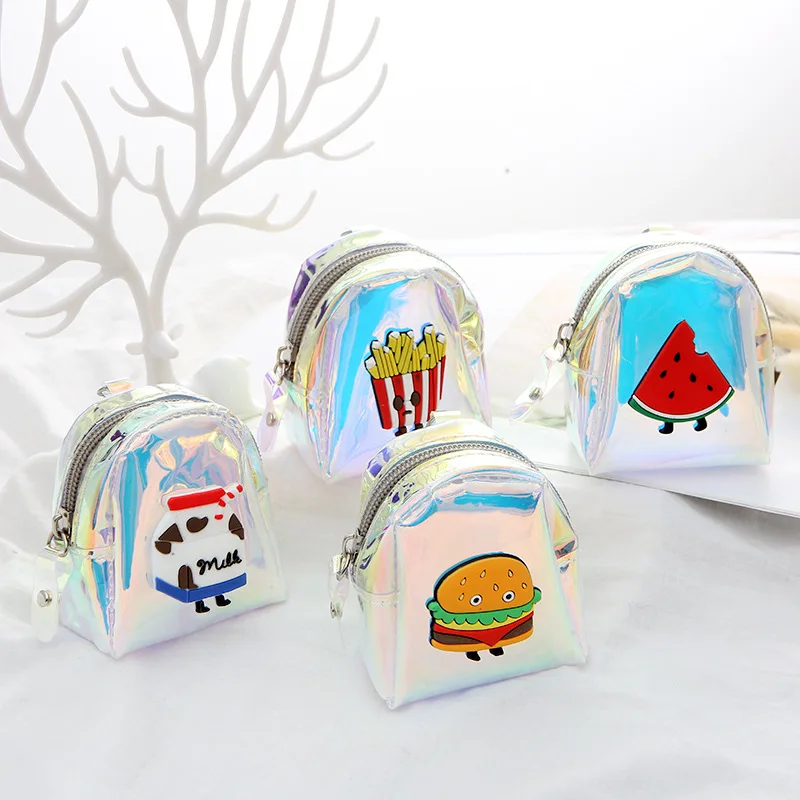 

French Fries Hamburger Print Laser Small Bag Holographic Women PVC Coin Purses Fashion Handbags Girls Card Holder For Kids Purse