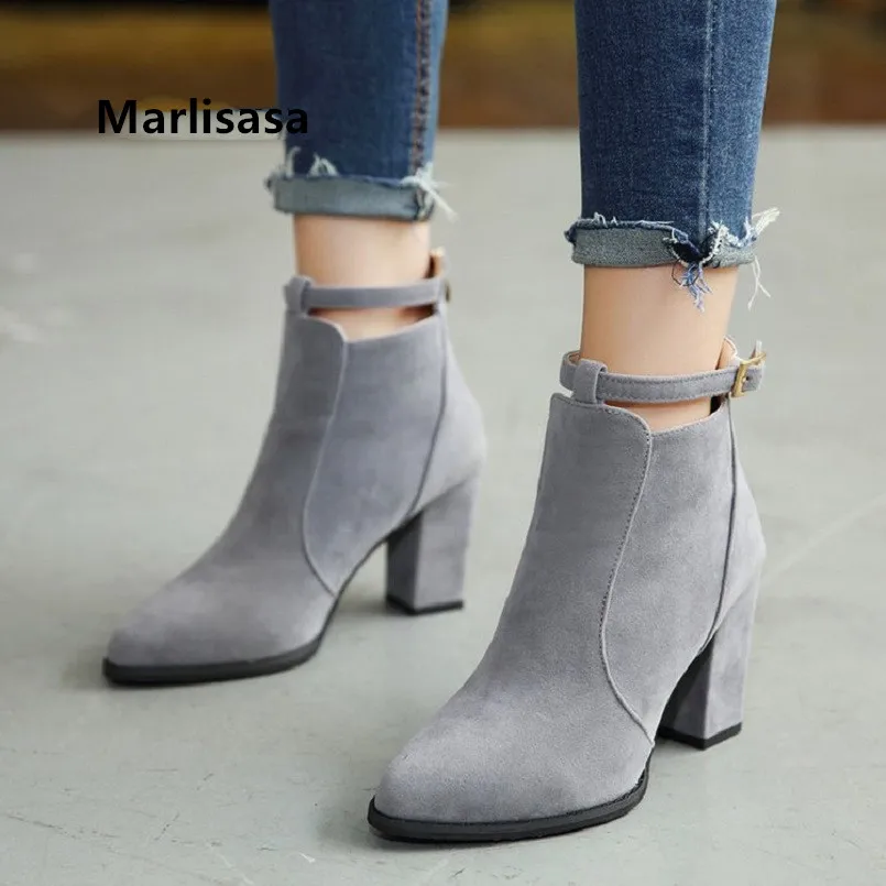 

Marlisasa Botas Femininas Women Fashion Black Comfortable Autumn High Heel Boots Lady Grey Winter High Heel Martin Boots F6006