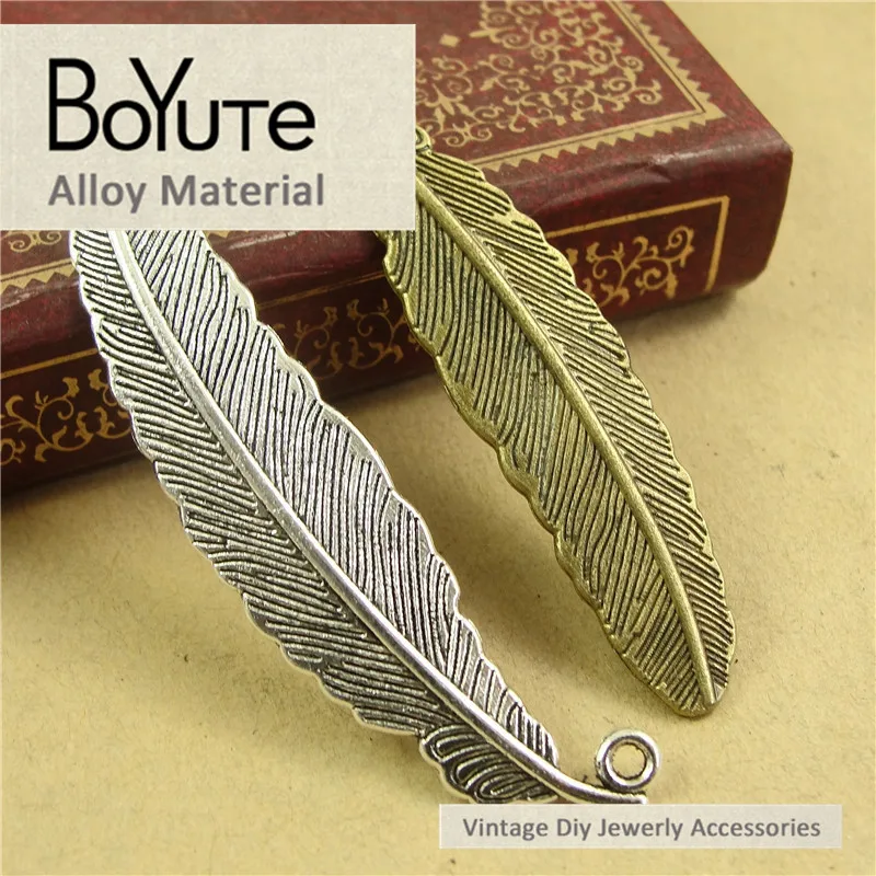 BoYuTe 30 Pieces Lot 52 12MM Antique Bronze Silver Plated Zinc Alloy Feather Pendant Diy Jewelry