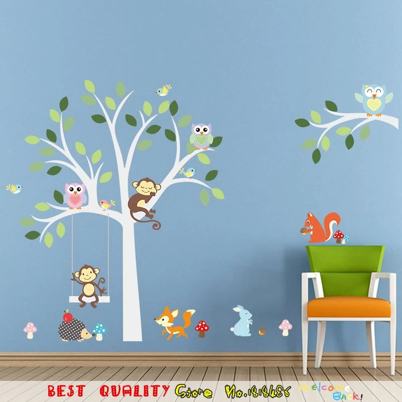 かわいいジャングル動物ウォールステッカー子供ルーム装飾取り外し可能な壁ペーパークラフト壁紙ホームデカールフクロウ猿ツリー印刷 Jungle Animal Wall Stickers Animal Wall Stickerswall Sticker Aliexpress