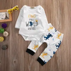 Модный комплект одежды для новорожденных мальчиков, хлопковый комбинезон с длинными рукавами и надписью + штаны с цветочным принтом +