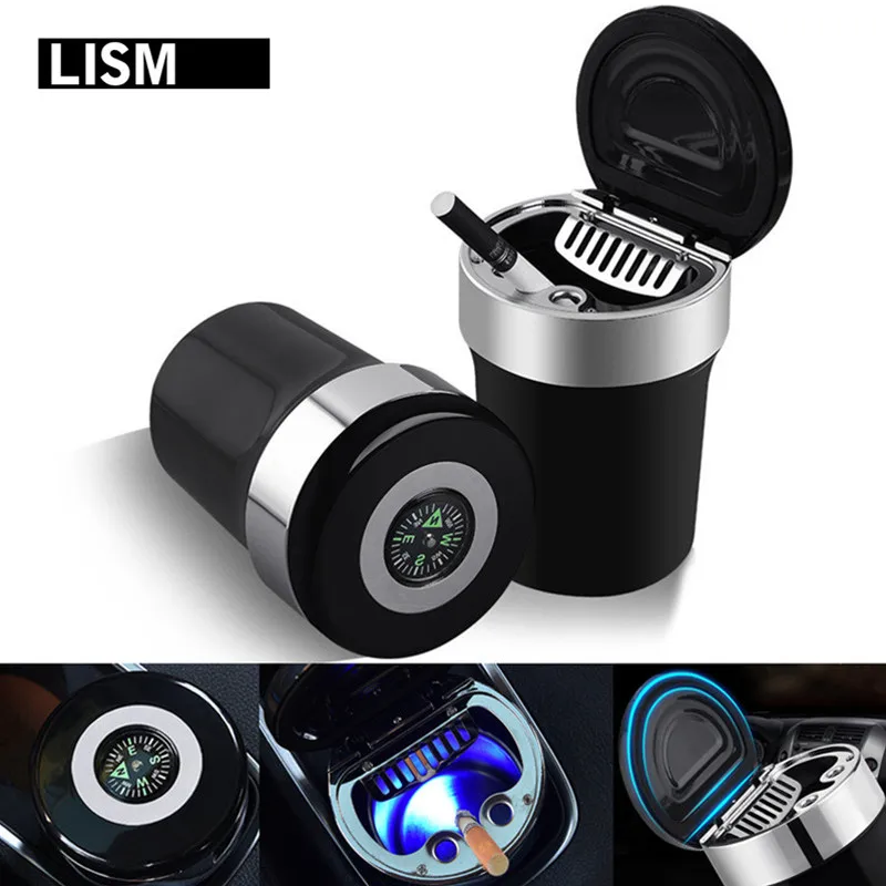 

Blue LED Light Car Ashtray Smoke Ash Cylinder Cigarette Cigar Storage Cup Smokeless Cup New Universal Ash Tray Container Holder