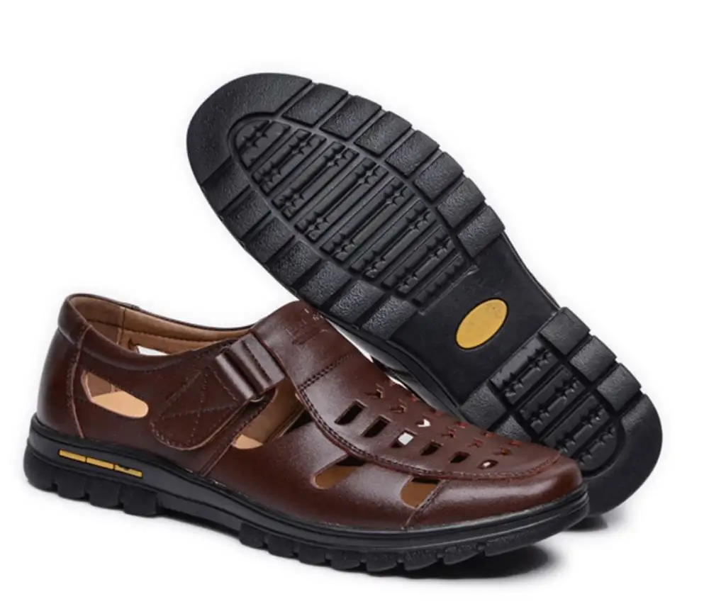 

New shoes men summer black brown fashion hollowed Genuine leather sandals breathable man casual shoes leather sandals sandalias