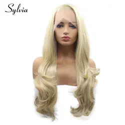 Sylvia смешанные блондинка естественная волна Синтетический Full Lace парики косой пробор мягкий японский термостойкие волокна волос для женщин