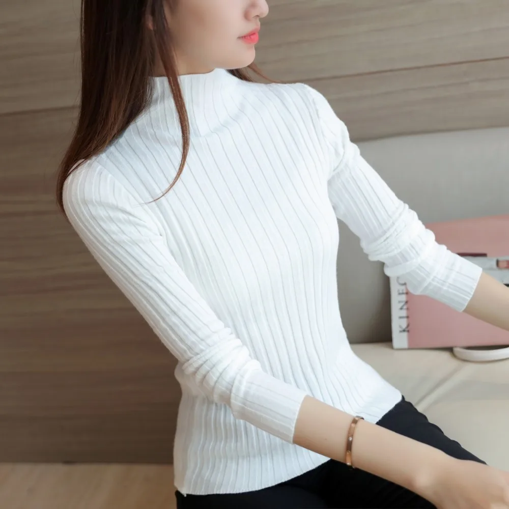 Tee Shirt Femme 2018 Autumn Winter Turtleneck Tshirt Women Knitted Super Stretch Women Clothes Top Fashion Feminina blusa