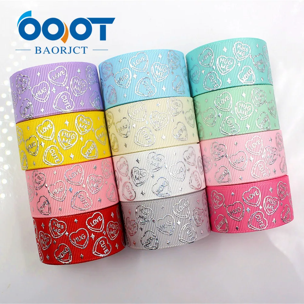

184072,1'' 25MM 10yards Love Laser Silver Printed grosgrain ribbon,DIY handmadeHair accessories Material wedding gift wrap