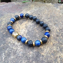 SN0376 фантазии мужчин Будды браслет лазурит головы Будды золотой браслет лавы Healling Мала Браслет