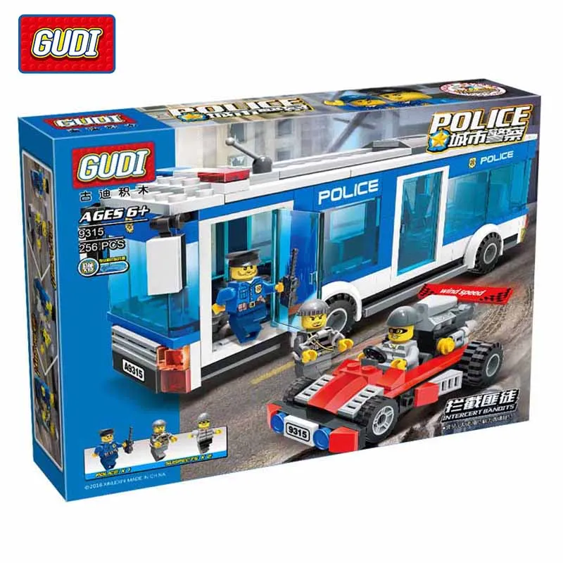 

GUDI  256PCS City Police Policeman Intercept Bandit Model Building Blocks Police Bus Model Bricks Educational Toys For Kids Gift