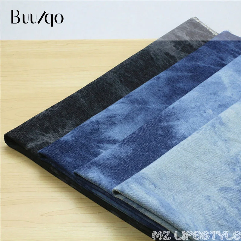 

Buulqo 145cm width washed denim blue jeans cloth DIY sewing fashion clothing making fabric by half meter