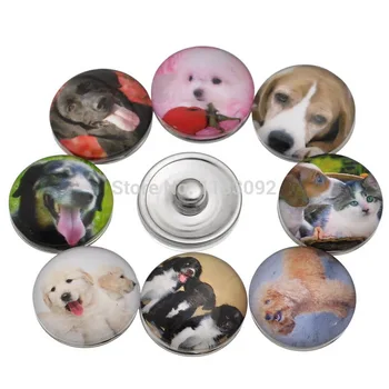 

wholesale 50pcs/lot Mix styles New 18mm Lovely Dog Animal Glass Snap Button Diy Snap Charm Button Jewelry For Women Christmas