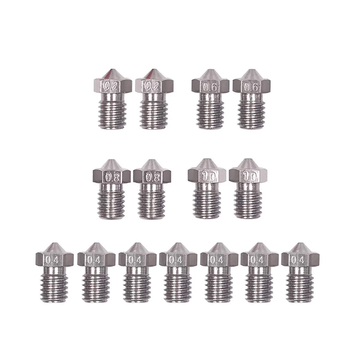 

15 Pieces Stainless Steel 3D Printer Nozzles 0.2 Mm, 0.4 Mm, 0.6 Mm, 0.8 Mm, 1.0 Mm Extruder Nozzle Print Head For E3D Makerbo