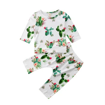 

Newborn Infant Baby Girl Boy Cactus Print Long Sleeves Clothing Set T shirts+ Pants 2pcs Outfits 2018 New