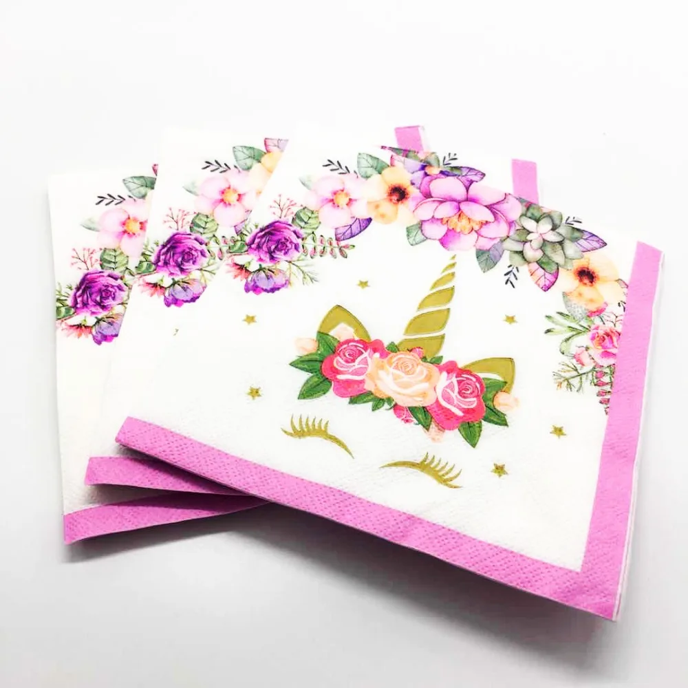 20PCS/LOT UNICORN NAPKINS KIDS BIRTHDAY PARTY FAVORS UNICORN PAPER
