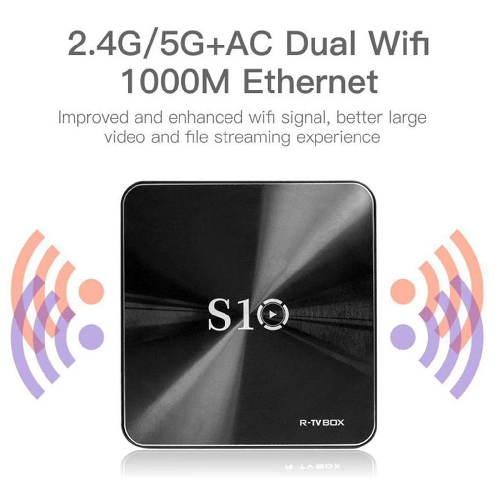 R-TV BOX S10 4K UHD DUAL WIFI BT4.1 Android 7.1 Smart Tv Box(US Plug)