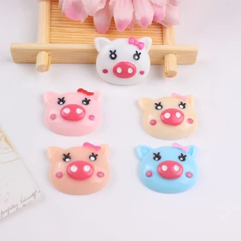 

10 Pcs/lot Creative Cartoon Resin Patch Pig Head Figurine Crafts Phone Case Storage Box Accessories Kids Craft Toy