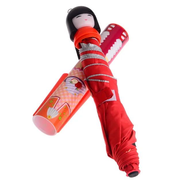 Novelty Kokeshi Doll Folding Umbrella Japanese Dolls Cute Bottle Folding Kimono Girl Traditional