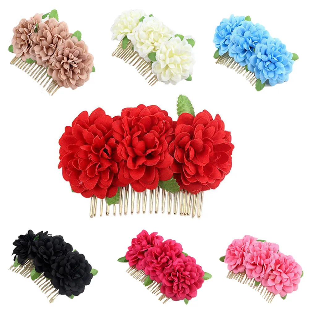

New Fashion Fabric Artificial Flower Headwear Bridal Hairpin Clips Bridal Wedding Hair Accessories Bride Rose Flowers Hair Comb