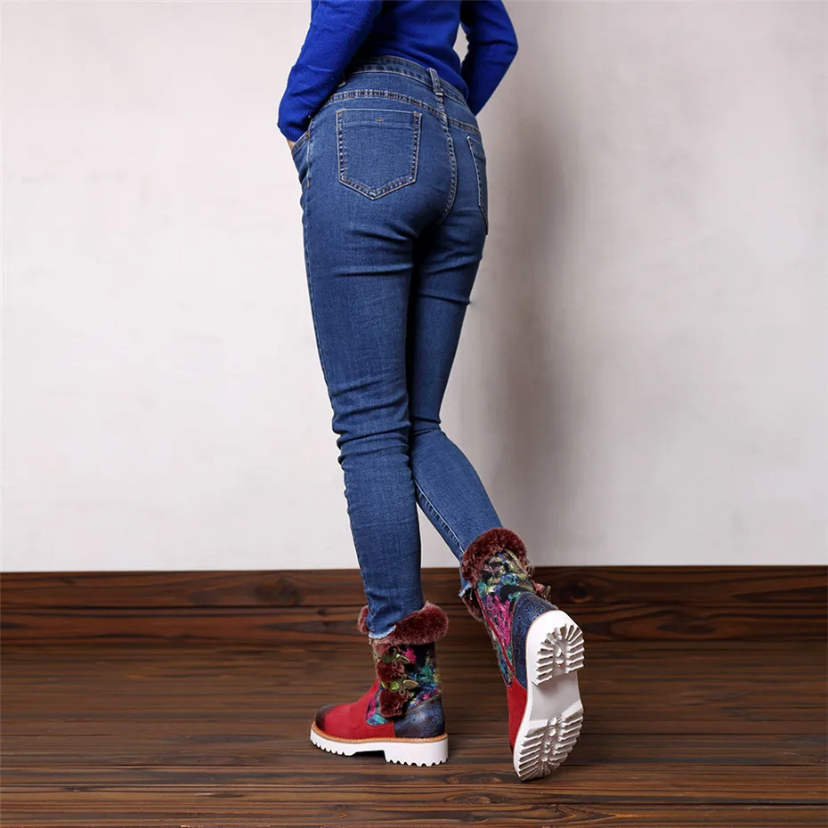 2019 New Rabbit Fur Snow Boots Women Shoes Genuine Leather Casual Comfortable Women's Boots Retro Ladies Short Plush Flats Boots (11)